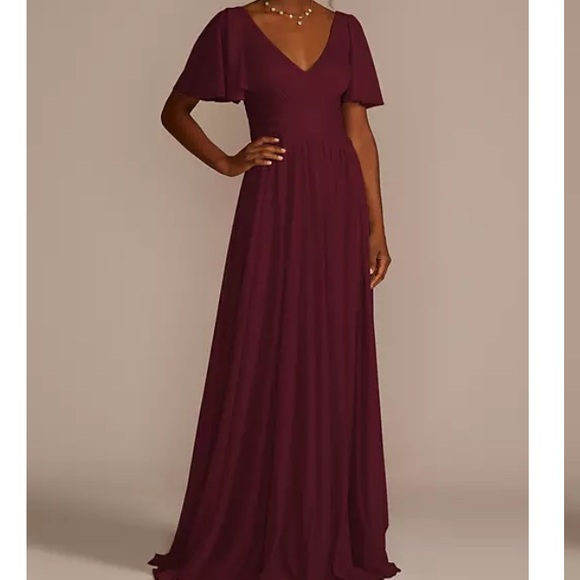 david's bridal flutter sleeve crisscross mesh bridesmaid dress | Dresses | Wine6 Size:XL(62.5-69kg; 175-178cm)
